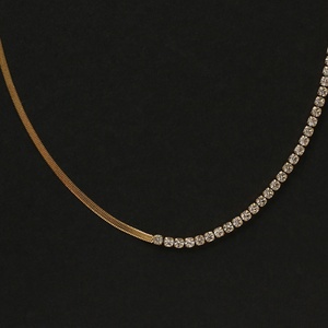 3 mm Hiphop Jewelry <b>Iced</b> <b>Out</b> Gold Plated Herringbone <b>Chain</b> White Diamond Tennis Necklace for Women - Product Image 4