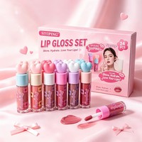 Collection de 24 gloss à lèvres en forme de cœur, gloss hydratant brillant, teinte à lèvres légère et non collante, cosmétique mignon