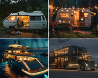 Lampe de lecture LED moderne noire 12-24V DC pour intérieur de camping-car, à intensité variable, avec port USB et col de cygne flexible pour camping-car et caravane