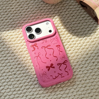 Coque pour iPhone 17 Pro Max style coréen, en cuir rose rouge avec nœud, grande fenêtre, protection intégrale anti-chute