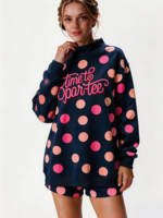 Sweat-shirt à col montant à pois pour femme, longueur allongée, avec logo brodé personnalisé, haut décontracté pour l'extérieur