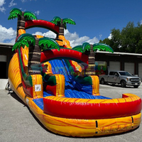 Toboggan aquatique gonflable commercial en PVC pour la maison, château gonflable extérieur avec design palmier pour enfants et adultes