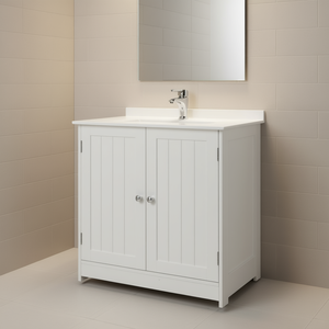 White Bathroom Vanity Cabinet With Sink Rectangle Floor Standing MDF Painted Finish Elegant Design - Product Image 2
