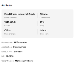 Silicate de magnésium pur à 99 %, MgSiO3, poudre blanche |   Adsorbant alimentaire pour applications industrielles et de laboratoire - Product Image 6