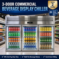 Réfrigérateur commercial vertical sans givre 1500L avec porte vitrée française en acier coloré pour restaurant, hôtel, bar