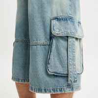 Shorts cargo baggy asymétriques pour homme, poches, jambe droite, taille mi-haute, denim, demi-jeans pour homme, décontracté, effet vieilli, pantalon décontracté