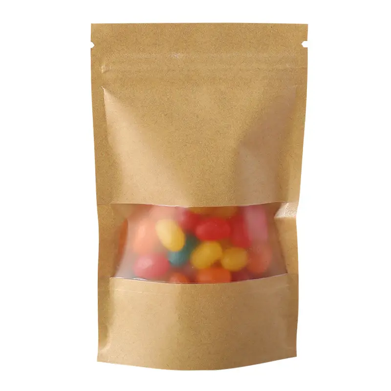 Biodegradable Food Grade Nut Snack Packaging Zipper Bag Kraft Paper Standup Pouch