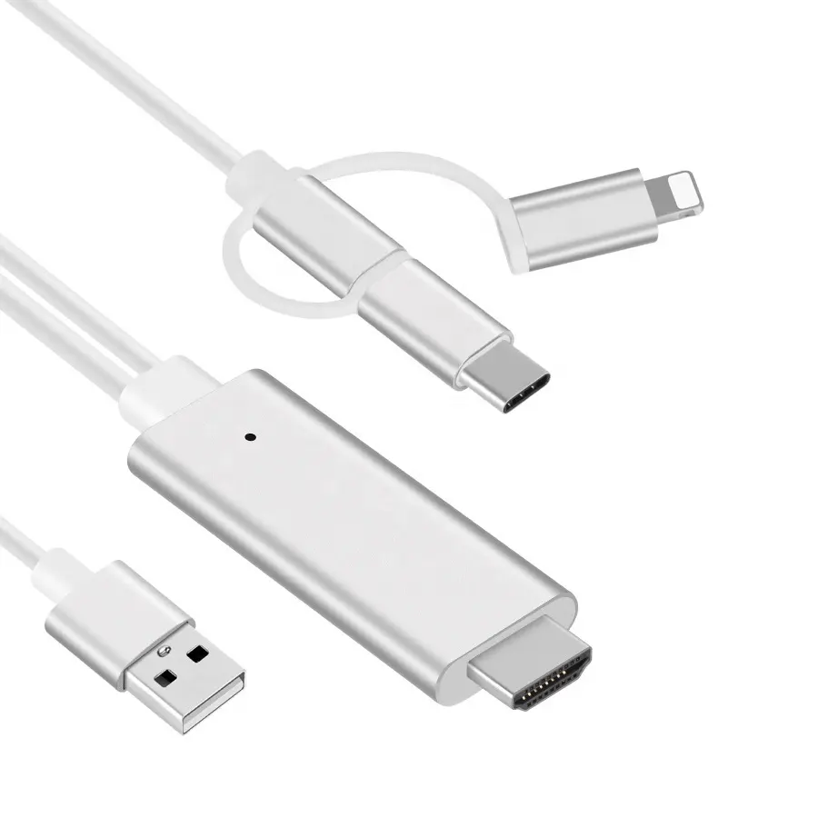 3 In 1สายอะแดปเตอร์ USB To HDTV 4K,สาย USB สำหรับจอโปรเจคเตอร์ต่อกับทีวีประเภท USB 8 Pins สาย USB HDTV สำหรับโทรศัพท์สมาร์ทโฟน