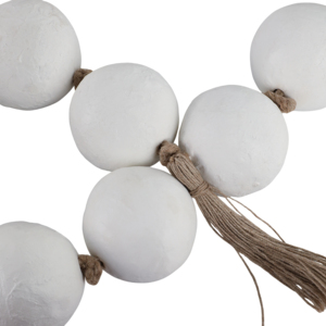 Decorative Bead Garland With Tassel Ends <b>White</b> Wood Orbs Home Decor Accent For Bathroom Office Coffee Table - Product Image 4