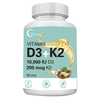Kapsul Lunak Vitamin D3 K2 Vegan OEM, Pendukung Imunitas, Suplemen Vitamin D3 & K2 dengan Minyak Kelapa untuk Kesehatan Tulang