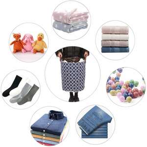 Sea Team marocain motif treillis panier à linge toile tissu panier à linge bac de rangement pliable avec poignées en cuir PU - Product Image 3