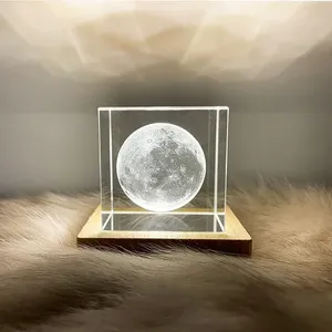 Modern LED 3D <strong>Illuminated</strong> Glass Cube Office Desk Decor 3D <strong>Moon</strong> Globe Earth Globe Bedroom House Decoration Home - Product Image 2