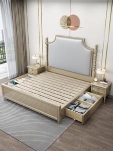 Hot Sale Modern Luxury Upholstered <b>Bed</b> <b>Frame</b> Solid Wood <b>Queen</b> King <b>Size</b> Double <b>Bed</b> for Master Bedroom Home Furniture - Product Image 5