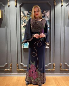 Royalty Turkish <strong>Velvet</strong> <strong>Chiffon</strong> Muslim Robe African Beading Pearl Long Sleeves Jellabiya Diamond-studded Abaya <strong>Dress</strong>