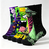 Ensemble de chaussettes mi-mollet fantaisie pour l'Halloween d'hiver, imprimées Alien, OVNI, maison hantée et citrouille, motif dessin animé amusant, en Spandex