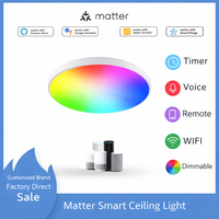 Plafonnier intelligent Matter pour TV, compatible HomeKit Google Alexa, LED RGBCW à intensité variable 24W 32W, contrôle vocal direct et télécommande via application