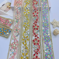 Bordure en dentelle brodée de sequins en organza coloré de 5 cm, dentelle en maille florale avec strass pour robe, vêtement, décoration de costume