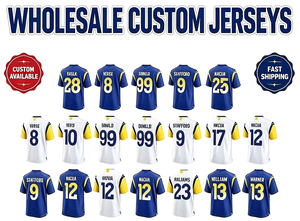 Camiseta de Fútbol Americano Cosida de Los Ángeles en Oferta, <span class=keywords><strong>Donald</strong></span> # 99 Kupp # 10 Nacua # 17 Uniformes Deportivos Personalizados, Jersey Azul y Blanco - Product Image 1