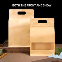 Sachets Doypack en papier kraft en stock avec fenêtre de visualisation, scellage huit côtés, impression en héliogravure pour l'emballage d'épices, de café, de sushis et de lait