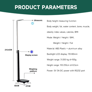 200กก. เครื่องวัดความสูงของ<span class=keywords><strong>ร่างกาย</strong></span>อัลตราโซนิก BMI เครื่องชั่งไขมันส่วนประกอบของร่างกายแบบดิจิตอล - Product Image 2