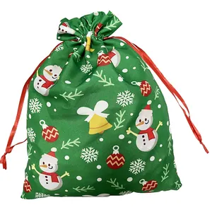 促销定制彩色绿色标志印刷派对绳回收拉绳儿童圣诞礼品袋