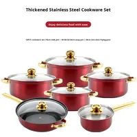 Marmite à soupe dorée à double anse, colorée, 12 pièces, en acier inoxydable série 400, design moderne, compatible tous feux, avec couvercle en verre
