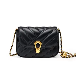 Bolsa feminina de luxo de couro preto, bolsa quadrada de ombro transversal 2023, estilo câmera, bolsa feminina com corrente