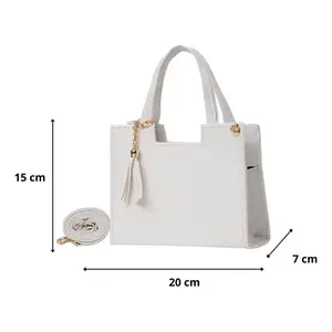 Sac à bandoulière Edna White Fana en PU avec fermeture éclair et pompon décoratif, 7 pouces, pour femme, usage quotidien - Product Image 1