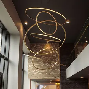 Candelabro circular dúplex moderno para escaleras, luces geométricas para sala de estar, candelabro de lujo minimalista para Villa