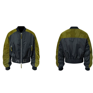Chaqueta Bomber Oversize de Streetwear al por Mayor con Detalles de Remaches para Hombre, Chaqueta Aviador de Nylon con Parches de Tela de Sarga Flocada - Product Image 5