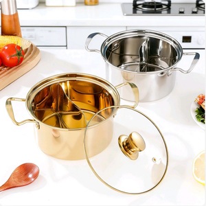 Olla de acero inoxidable dorada y plateada de 2.1L-4L, compatible con inducción, con tapa, para sopas y caldos. - Product Image 2