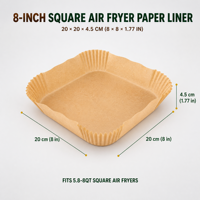 Papiers de cuisson carrés pour friteuse à air de 8 pouces, 150 pièces, jetables, en papier sulfurisé de qualité alimentaire 38 g/m², antiadhésifs pour friteuses de 5,8 à 8 QT, vente en gros