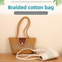 Sac fourre-tout tissé en coton style tresse moyenne pour femme, avec fermoir magnétique, grande capacité, style tendance transfrontalier