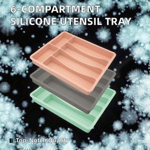 Organisateur de tiroir à couverts multifonctionnel en silicone à 6 compartiments |   Plateau à couverts flexible antidérapant pour la cuisine et la maison, pour le rangement des aliments - Product Image 3