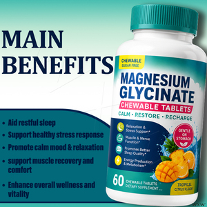 Wholesale Magnesium Glycinate Chewable Tablets <strong>Tropical</strong> Citrus Flavor Supplement for Calm Mood Relaxation Muscle Nerve Health - Product Image 3