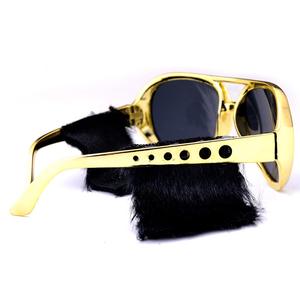 Lunettes de soleil Rock & Roll Lunettes de costume <span class=keywords><strong>Rockstar</strong></span> en or Lunettes de soleil aviateur de célébrités avec barbe attachée Lunettes de soleil de fête - Product Image 5