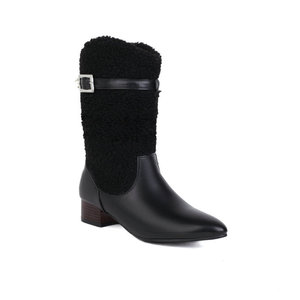 Customizable Large Size 35-48 White Fur-Lined Round Toe Chunky Heel <strong>Sherpa</strong> Faux Fur Ivory Blue Fuzzy Western <strong>Boots</strong> - Product Image 5