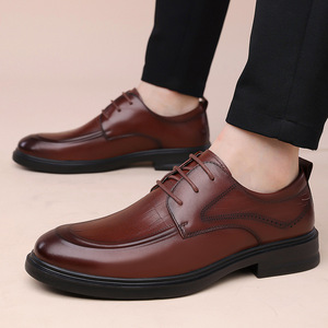 Chaussures habillées en cuir pour hommes, style Oxford, bout rond, à lacets, antidérapantes, pour le bureau et les occasions professionnelles, couleur unie, semelle extérieure en caoutchouc, cuir véritable, collection automne - Product Image 2