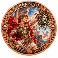 Pièces de monnaie rondes en cuivre pur 999 de 1 oz, série Mythologie Grecque Antique, Perseus, double face, en relief, artisanat métallique 3D coloré