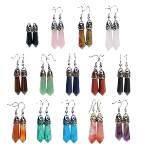 Factory Earrings The New Natural Quartz Stone Healing Pencil Shape Point Crystal Chakra Dangle Earrings