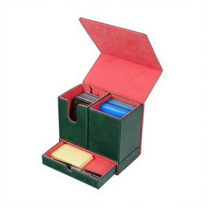 Boîte de rangement multifonctionnelle en cuir PU pour jeux de cartes avec tiroir à accessoires, étui de rangement résistant à l'eau pour cartes à collectionner et dés - Product Image 3