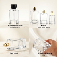 Boîte d'emballage de luxe vide, flacons de parfum en verre carrés de 100 ml, contenants de parfum en verre de 30 ml, 50 ml, 100 ml avec vaporisateur et bouchons