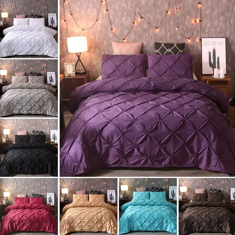 Wholesale Luxurious Diamond Pintuck Design Brushed Microfiber Bedding Duvet Cover Set