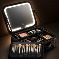 Valise de voyage professionnelle personnalisée en usine avec miroir LED, sac en cuir imprimé léopard, sangle de valise, fermeture éclair cosmétique, grande boîte portable