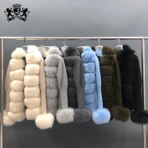 Giacca invernale in pile sottile da donna con maniche a sbuffo in lana calda lavorata a maglia in vera <span class=keywords><strong>pelliccia</strong></span> maglione <span class=keywords><strong>Cardigan</strong></span> da donna - Product Image 1