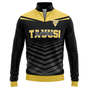 Sweat-shirt à col zippé noir et jaune personnalisé pour homme avec logo imprimé, manches longues, vêtements de sport athlétiques, haut d'entraînement OEM - Product Image 1