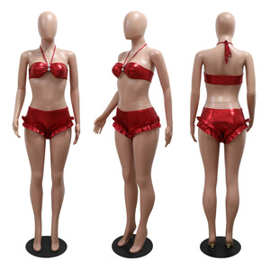 Spot New Products Solid Color Bustier Lace-Up Ultra Short Top and Shorts <b>Sexy</b> Two-Piece <b>Set</b> for Women Fashion - Product Image 2