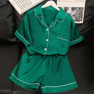 In stile minimalista stile Senior <span class=keywords><strong>verde</strong></span> intellettuale pigiama da <span class=keywords><strong>donna</strong></span> a maniche corte Cardigan estivo abito Casual Casual in seta di ghiaccio - Product Image 3