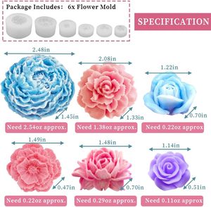 Fleur Silicone Moules Résine Bougie Moule Ensemble 3D Bloom Rose Pivoine <span class=keywords><strong>Fondant</strong></span> Moule pour Gâteau Au Chocolat Décor Savon Bougie Faisant <span class=keywords><strong>Kit</strong></span> - Product Image 3