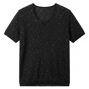 Wholesale <strong>Women's</strong> Light Blue Sequin Knitted T-shirt Shiny Short Sleeve Summer Knitwear Elegant <strong>Sparkly</strong> <strong>Jumper</strong> Top - Product Image 5
